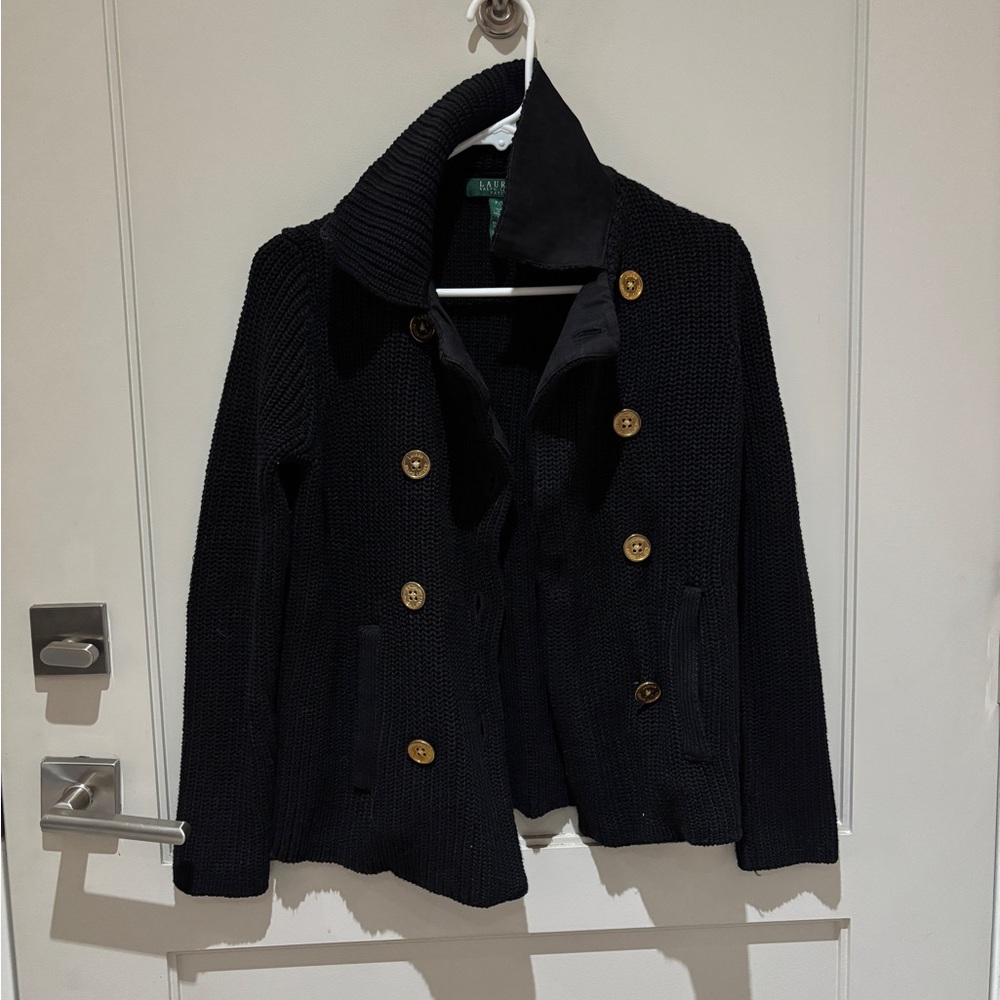 Lauren Ralph Lauren Black Knit Pea Coat Sweater